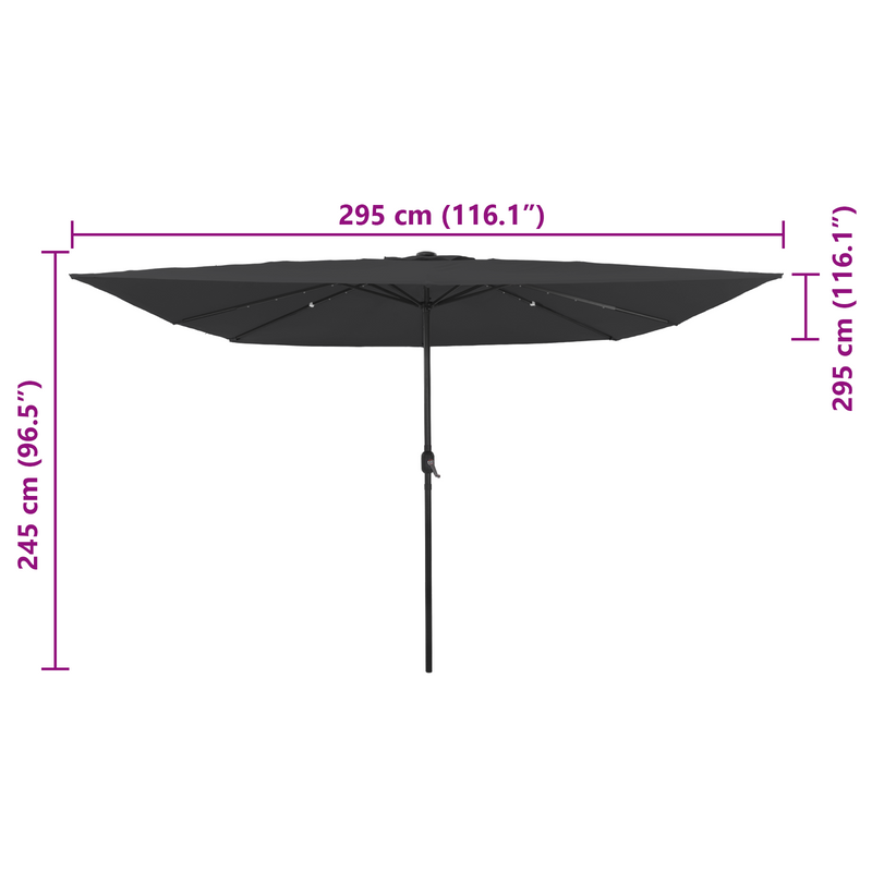 Square Garden Umbrella with LED Lights 295x245 cm Charcoal