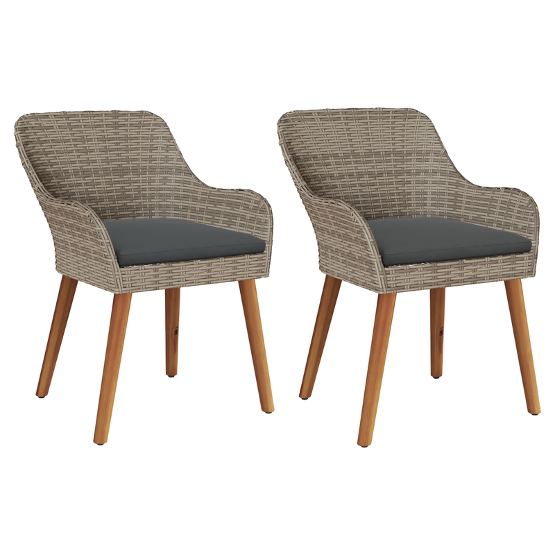 Garden Chairs with Cushions 2 pcs Black Poly Rattan
