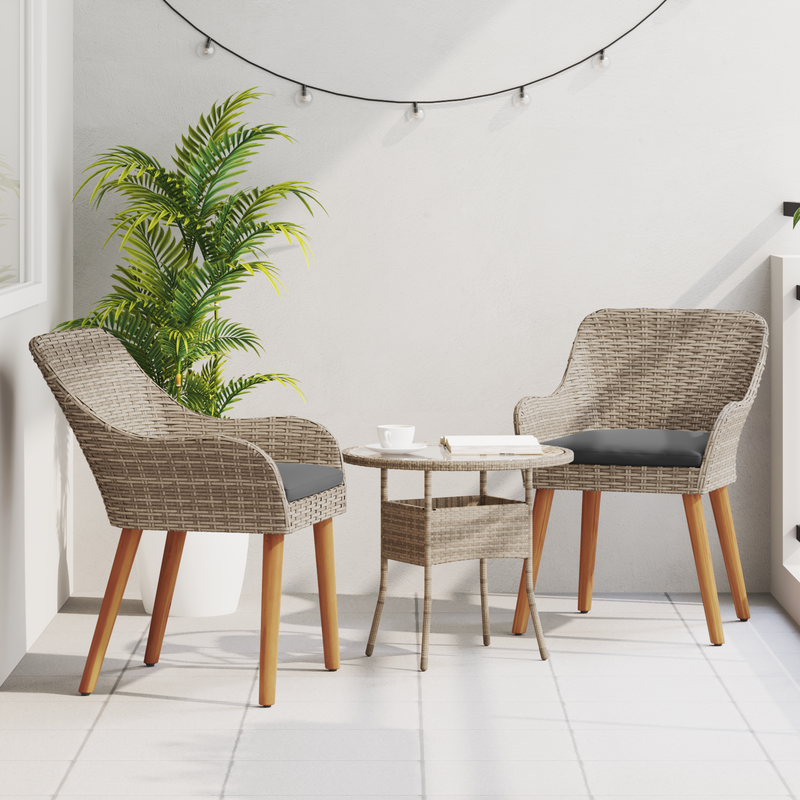 Garden Chairs with Cushions 2 pcs Black Poly Rattan