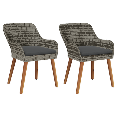 Garden Chairs with Cushions 2 pcs Grey Poly Rattan