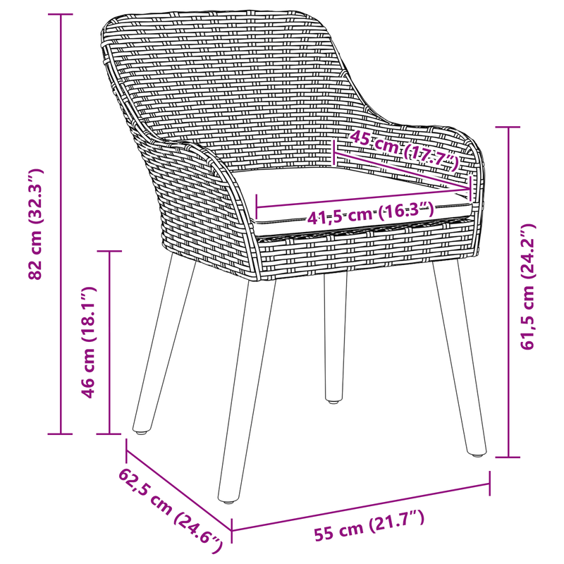 Garden Chairs with Cushions 2 pcs Grey Poly Rattan