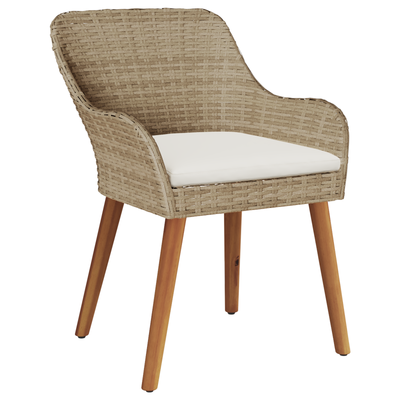 Garden Chairs with Cushions 2 pcs Beige Poly Rattan