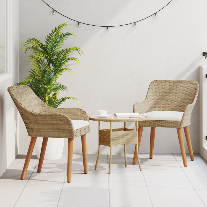 Garden Chairs with Cushions 2 pcs Beige Poly Rattan