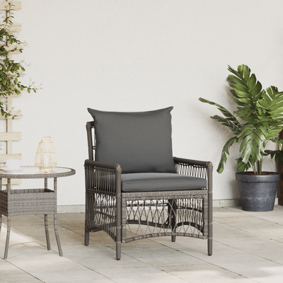 Garden Chair with Cushions Grey Poly Rattan