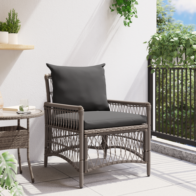 Garden Chair with Cushions Grey Poly Rattan
