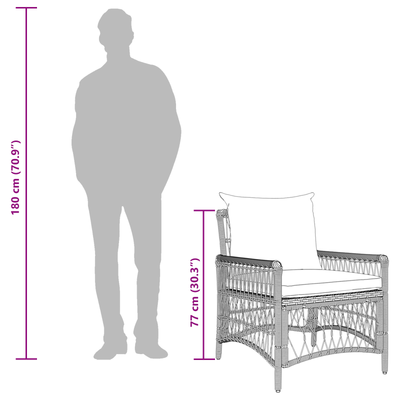 Garden Chair with Cushions Grey Poly Rattan