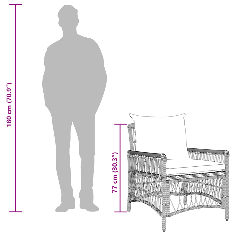 Garden Chair with Cushions Grey Poly Rattan