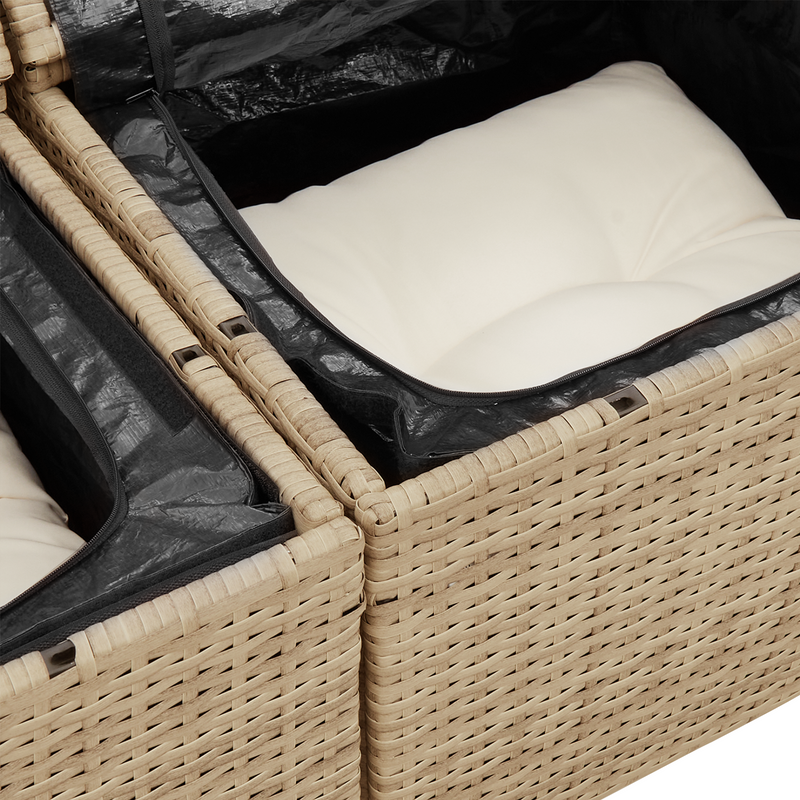 2-Seater Garden Sofa with Storage & Cushions Beige Poly Rattan