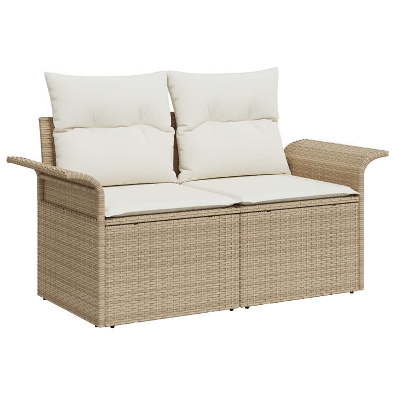2-Seater Garden Sofa with Storage & Cushions Beige Poly Rattan