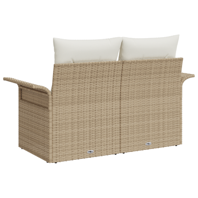 2-Seater Garden Sofa with Storage & Cushions Beige Poly Rattan