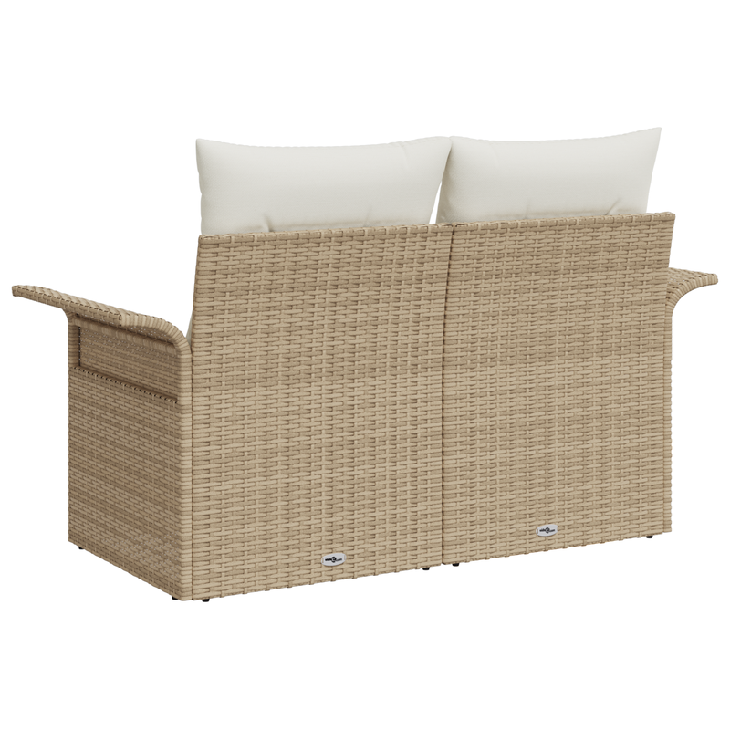2-Seater Garden Sofa with Storage & Cushions Beige Poly Rattan