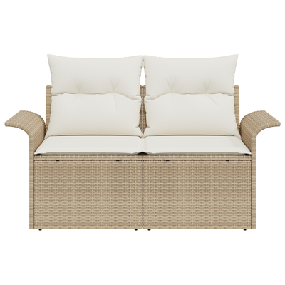2-Seater Garden Sofa with Storage & Cushions Beige Poly Rattan