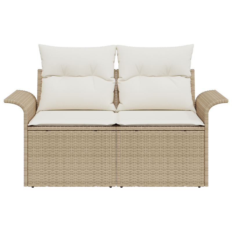 2-Seater Garden Sofa with Storage & Cushions Beige Poly Rattan