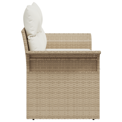 2-Seater Garden Sofa with Storage & Cushions Beige Poly Rattan