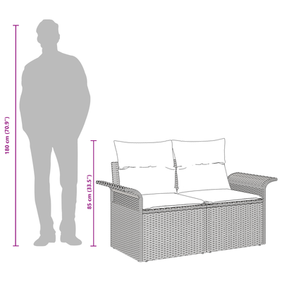 2-Seater Garden Sofa with Storage & Cushions Beige Poly Rattan