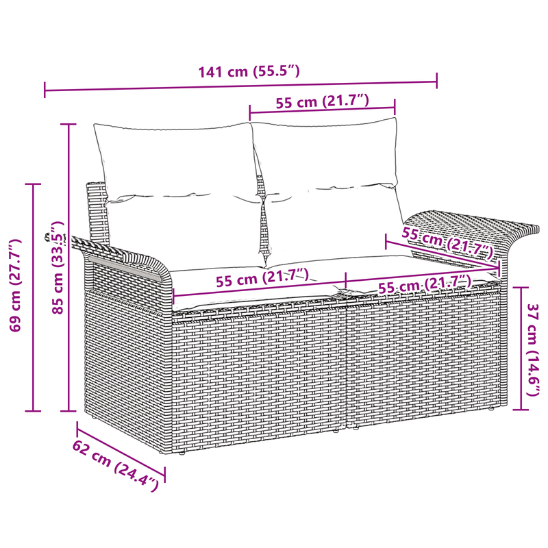 2-Seater Garden Sofa with Storage & Cushions Beige Poly Rattan