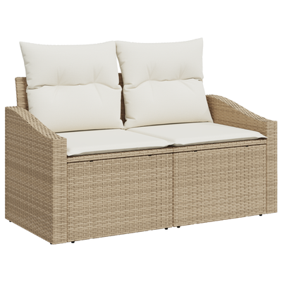 2-Seater Garden Sofa with Cushions Beige Poly Rattan