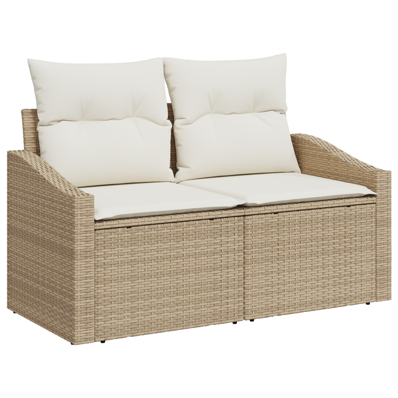 2-Seater Garden Sofa with Cushions Beige Poly Rattan