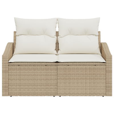2-Seater Garden Sofa with Cushions Beige Poly Rattan
