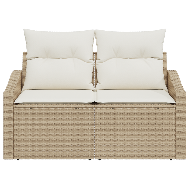 2-Seater Garden Sofa with Cushions Beige Poly Rattan