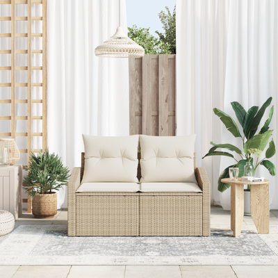 2-Seater Garden Sofa with Cushions Beige Poly Rattan