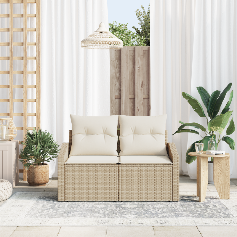 2-Seater Garden Sofa with Cushions Beige Poly Rattan