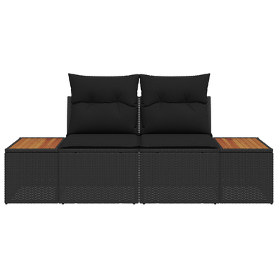 2-Seater Garden Sofa with Cushions Black Poly Rattan