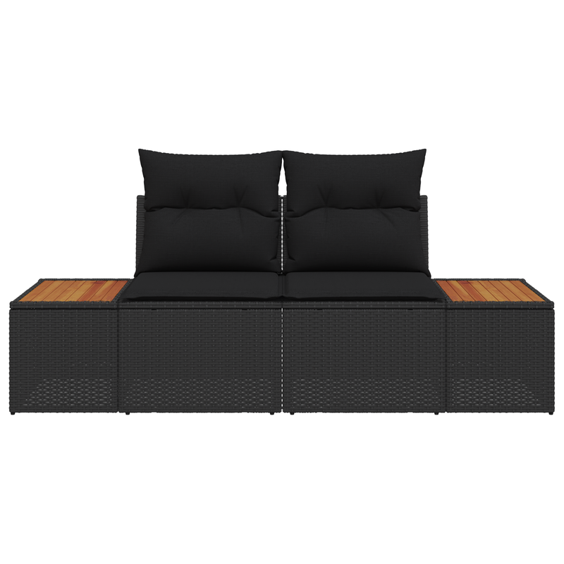 2-Seater Garden Sofa with Cushions Black Poly Rattan