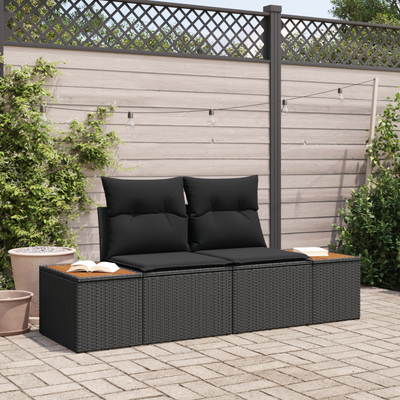 2-Seater Garden Sofa with Cushions Black Poly Rattan