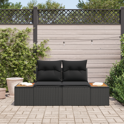 2-Seater Garden Sofa with Cushions Black Poly Rattan