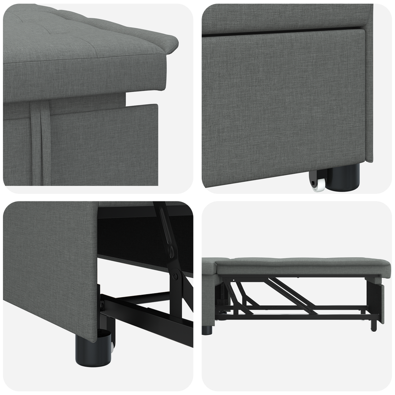 Sofa Bed 3-in-1 Pull-Out Design Dark Grey Fabric