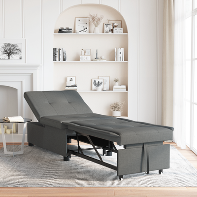 Sofa Bed 3-in-1 Pull-Out Design Dark Grey Fabric
