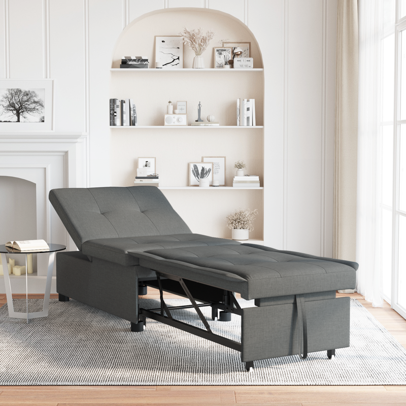 Sofa Bed 3-in-1 Pull-Out Design Dark Grey Fabric