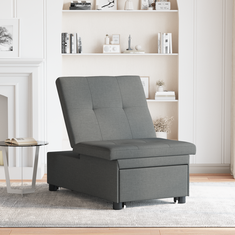 Sofa Bed 3-in-1 Pull-Out Design Dark Grey Fabric