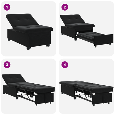 Sofa Bed 3-in-1 Pull-Out Black Velvet