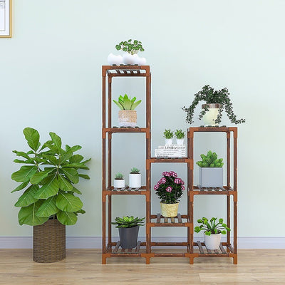 Indoor Outdoor Garden Plant Stand Planter Flower Pot Shelf Wooden Shelving - 9 Shelves Payday Deals