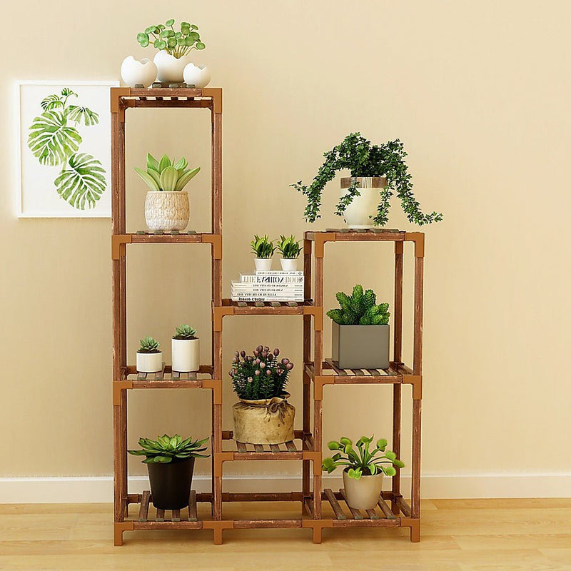 Indoor Outdoor Garden Plant Stand Planter Flower Pot Shelf Wooden Shelving - 9 Shelves Payday Deals