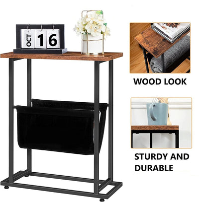 Industrial Side Table with Magazine Holder Sling and Metal Structure (Brown) Payday Deals