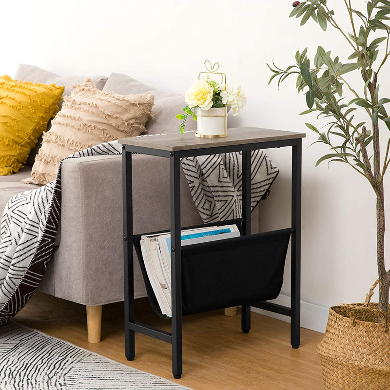 Industrial Side Table with Magazine Holder Sling and Metal Structure (Grey) Payday Deals