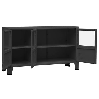 Industrial Sideboard Anthracite 105x35x62 cm Metal and Glass Payday Deals