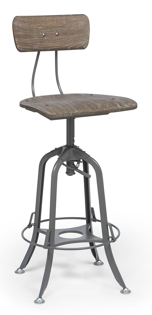 Industrial Swivel Height Adjustable Grey Oak Wood Bar Stool Chair with Back Payday Deals