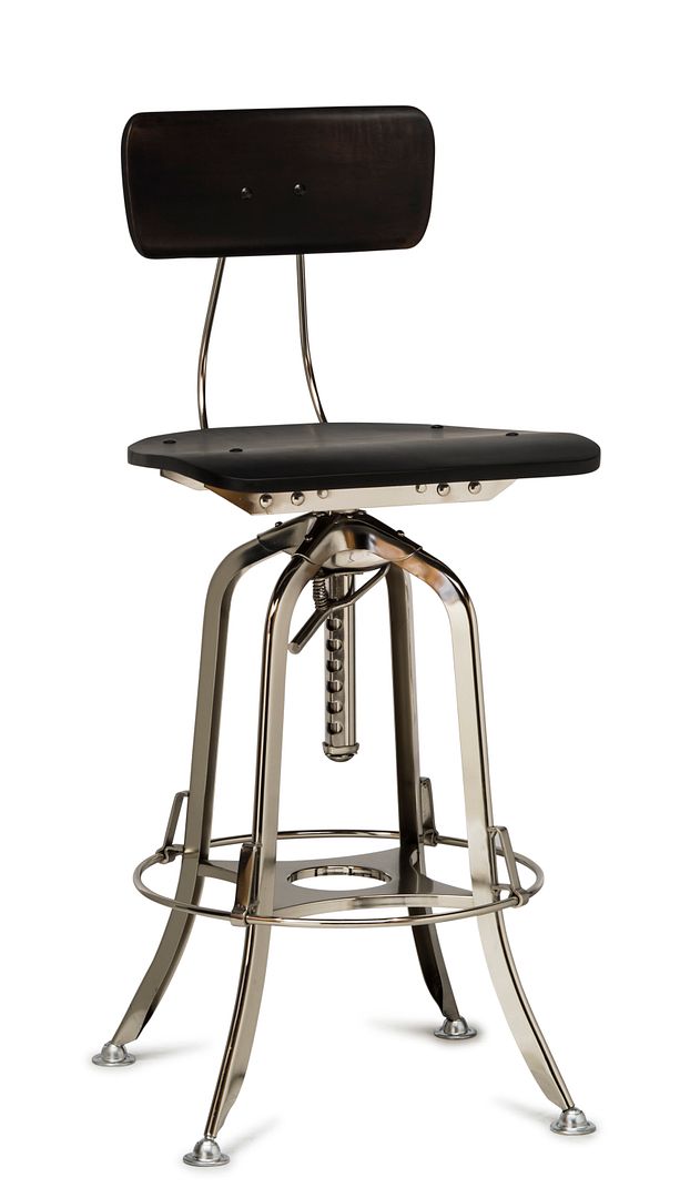 Industrial Wooden Height Adjustable Swivel Bar Stool Chair with Back - Nickel Black Payday Deals