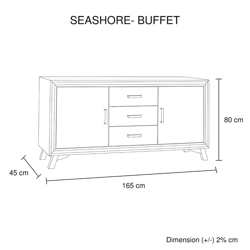 Buffet Sideboard in Silver Brush Colour with Solid Acacia & Veneer Wooden Frame Storage Cabinet with Drawers