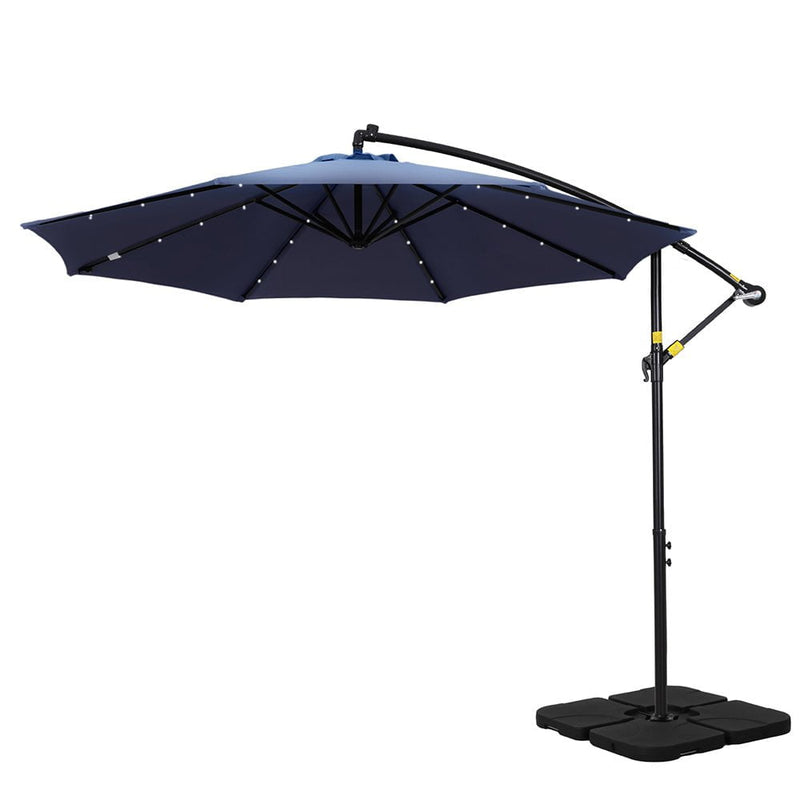 Instahut Outdoor Umbrella 3M Cantilever Beach LED w/Base Garden Shade Patio Navy Payday Deals