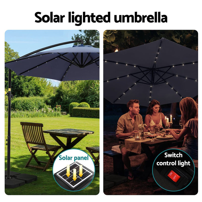 Instahut Outdoor Umbrella 3M Cantilever Beach LED w/Base Garden Shade Patio Navy Payday Deals