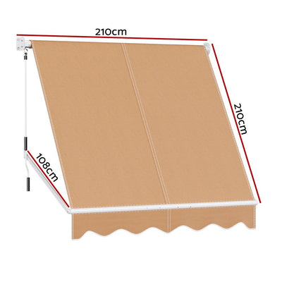 Instahut Retractable Fixed Pivot Arm Window Awning Outdoor Blinds 2.1X2.1M Beige Payday Deals