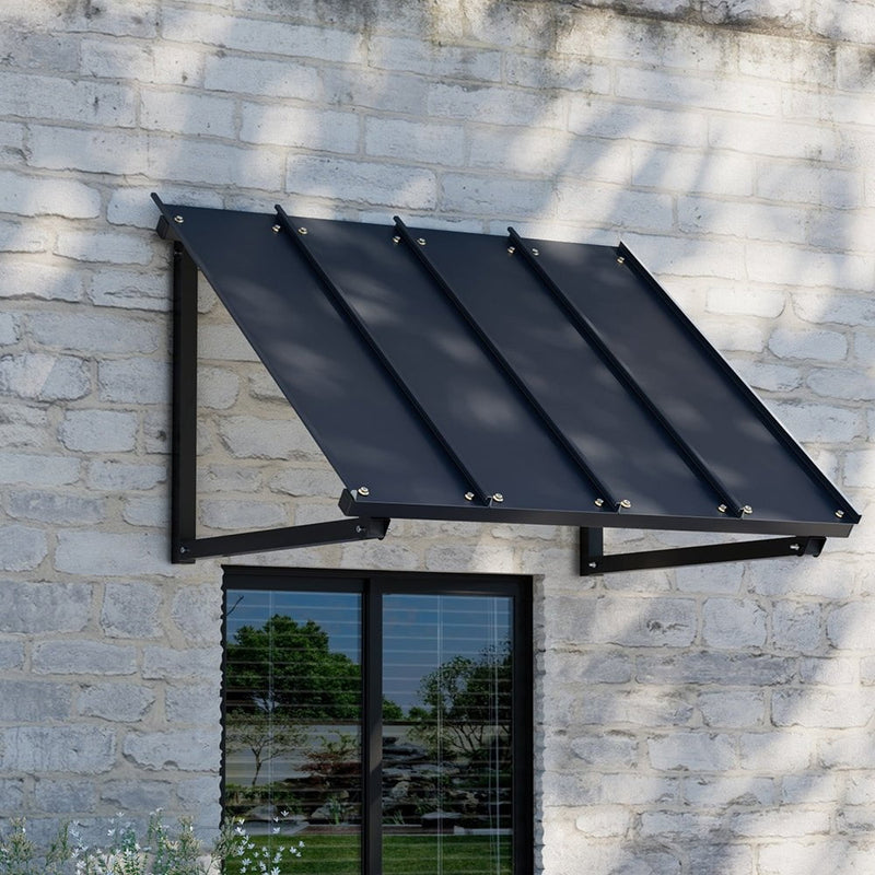 Instahut Window Door Awning Canopy 1mx1.2m Black Metal Frame Payday Deals