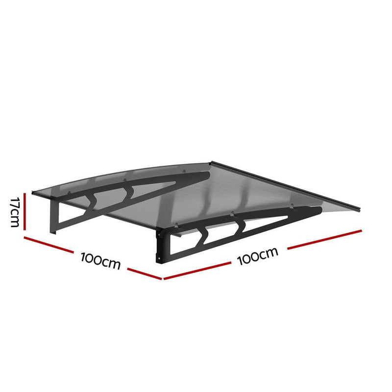 Instahut Window Door Awning Canopy 1mx1m Grey Solid Sheet Metal Frame Payday Deals