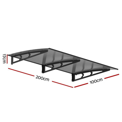 Instahut Window Door Awning Canopy 1mx2m Grey Solid Sheet Metal Frame Payday Deals