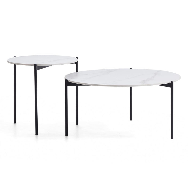 Interior Ave - Bianco Nested Coffee Table Set - White Marble Stone Payday Deals